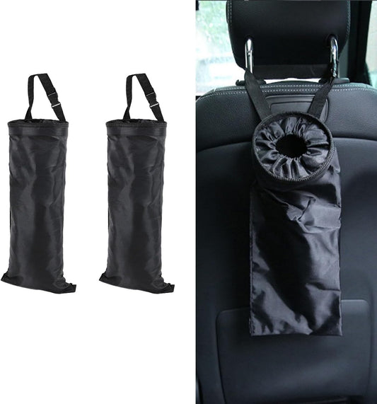 2 PCS Car Trash Bags, Washable Garbage Bag Hanging, Back Seat Hanging Bag with Elastic Opening for Outdoor Traveling & Home Use (Black)