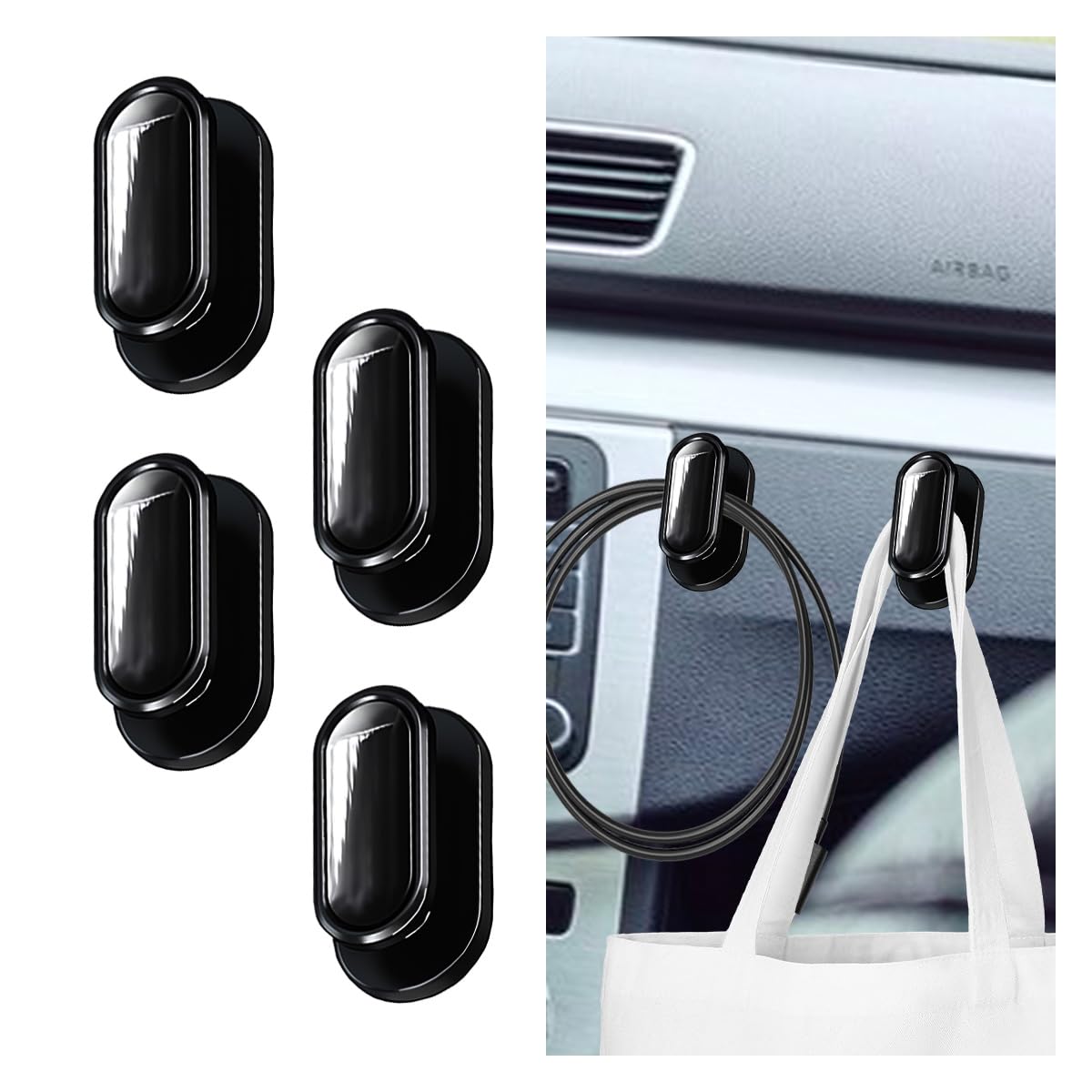 KITUREK Car Mini Hooks, Self-Adhesive Backseat Hangers, 4PCS, Carbon Fiber