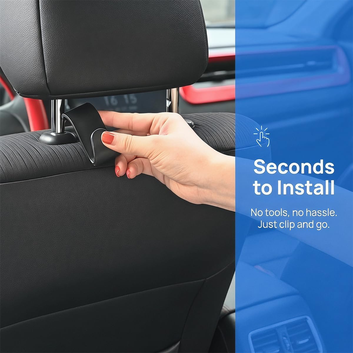 4PCS Car Seat Headrest Hooks for Bags, Coats, Glossy Black