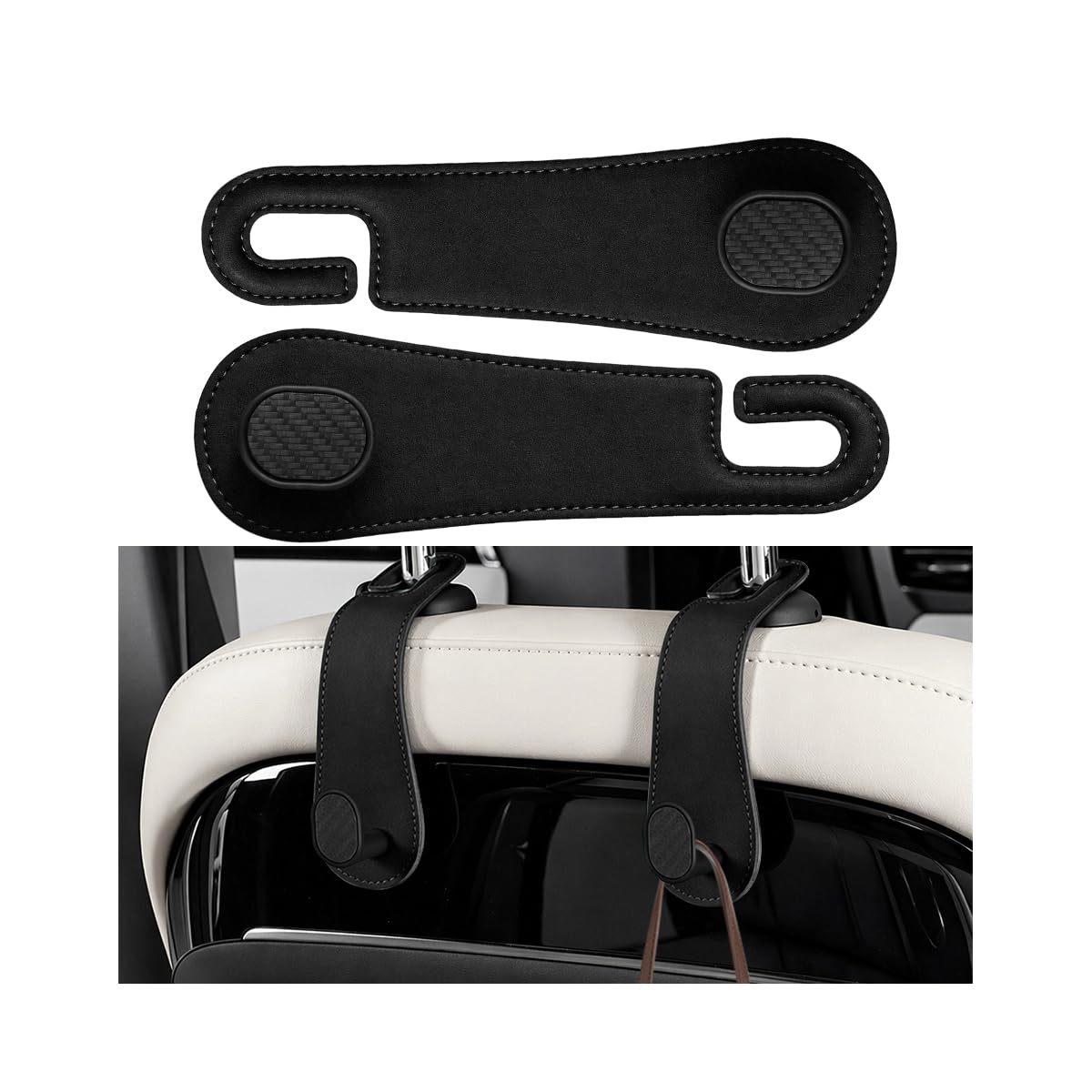 2PCS Car Headrest Hook, Strong Load-Bearing, Hidden Design, Black
