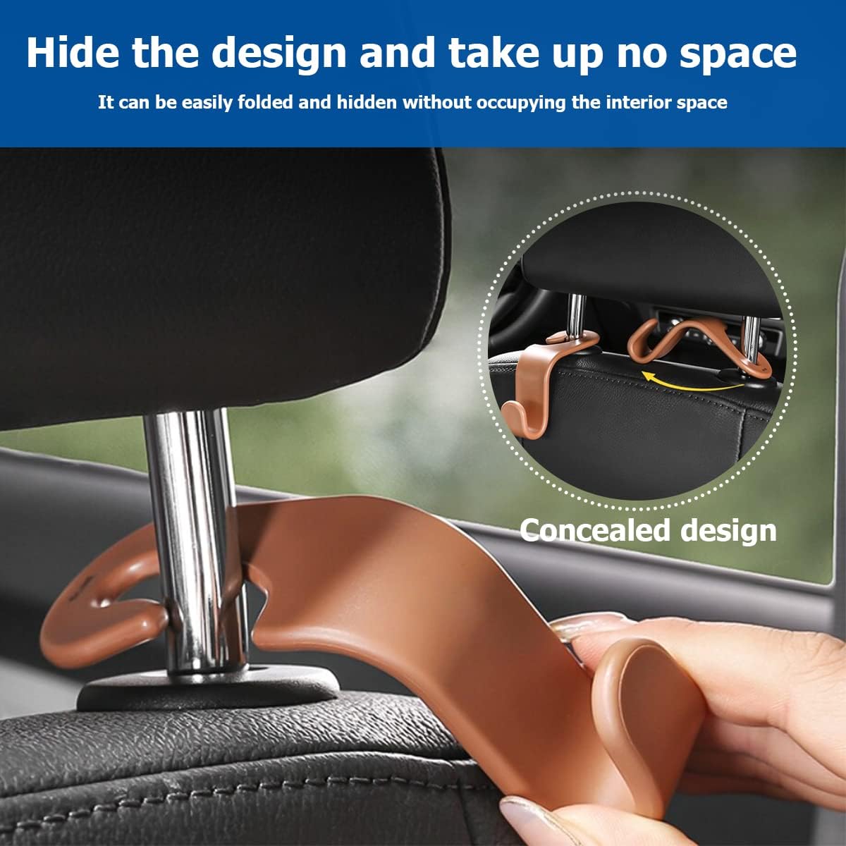 8sanlione 4PCS Car Back Seat Headrest Hooks, Storage Hanger, Black