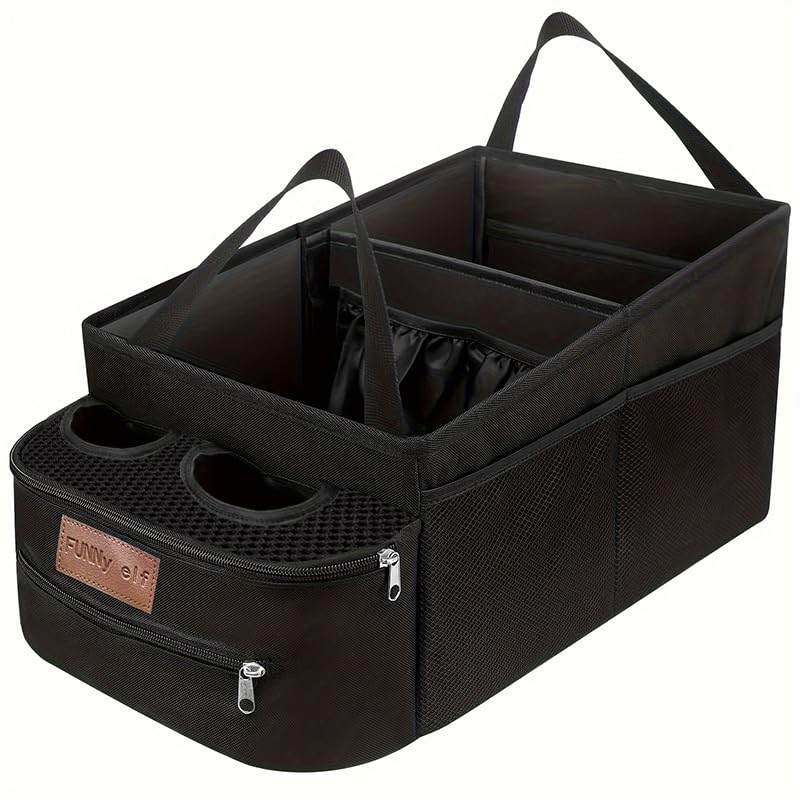 FUNNy elf Passenger Seat Organizer with Partitions & 4 Cup Holders