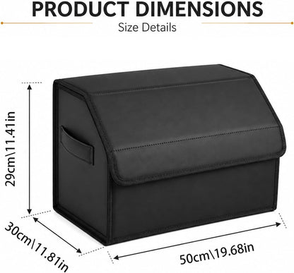 Car Trunk Organizer, Foldable Cargo Storage Box with Hook-and-Loop Lid, Suede & Faux Leather Trunk Organizer for SUV Sedan Truck, Adjustable Divider, Handles, Black, 19.7inches