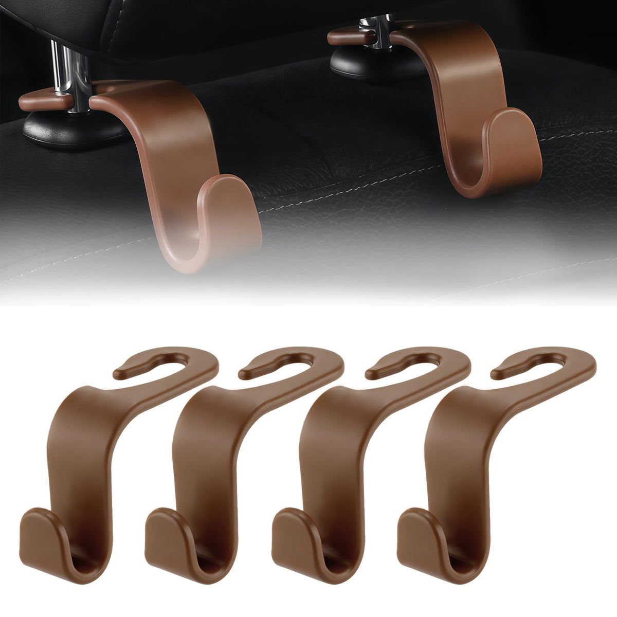 Purse Hook for Car, 4 PCS Car Purse Hook Headrest Hooks, 360° Rotatable Back Seat Storage Organizer, Universal Vehicle Seat Hanger for Purses, Handbags, Grocery Bags, Water Bottles, Black