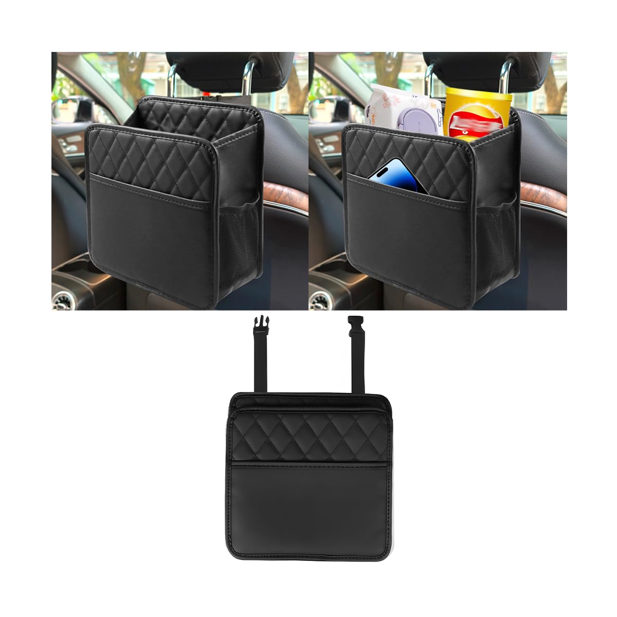 Mandark PU Leather Car Seat Back Organizer, Black