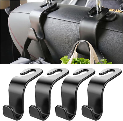 4PCS Car Seat Headrest Hooks for Bags, Coats, Glossy Black