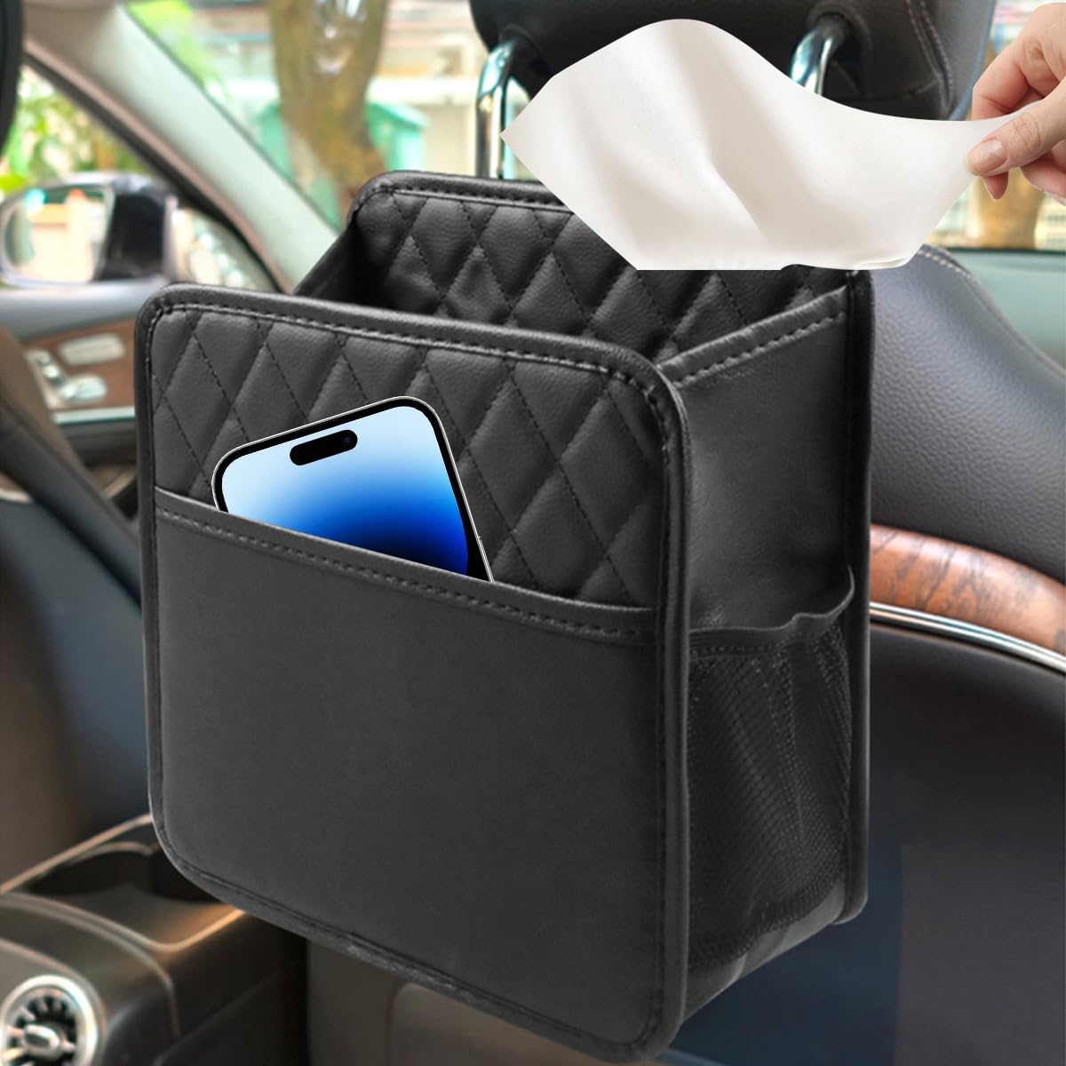 Mandark PU Leather Car Seat Back Organizer, Black
