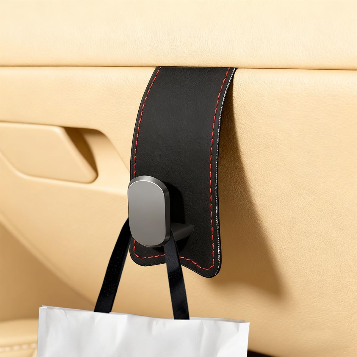 Zpana 2PCS Car Co-Pilot Glovebox Hooks, Nappa Leather Front Passenger Seat Hanging Storage Organizer for Handbag Purse, Anti-Scratch Auto Interior Glove Box Hanger, Universal for Vehicles (Black)