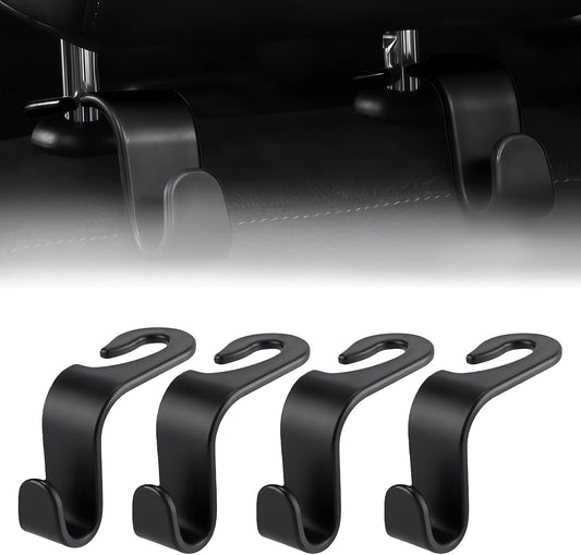 Purse Hook for Car, 4 PCS Car Purse Hook Headrest Hooks, 360° Rotatable Back Seat Storage Organizer, Universal Vehicle Seat Hanger for Purses, Handbags, Grocery Bags, Water Bottles, Black