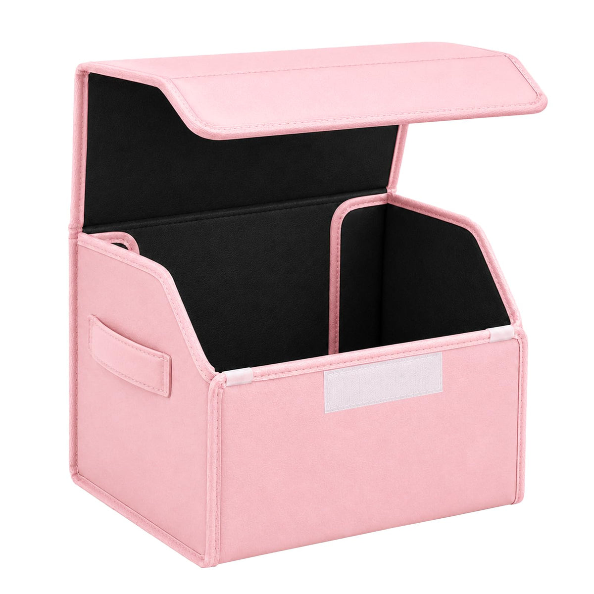 Leather Car Trunk Organizer with Lid,45L Foldable Storage Box for Universal Cars, SUVs, Sedans and MPVs, Removable Divider, Carry Handles, Black