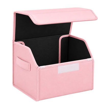 Leather Car Trunk Organizer with Lid,45L Foldable Storage Box for Universal Cars, SUVs, Sedans and MPVs, Removable Divider, Carry Handles, Black