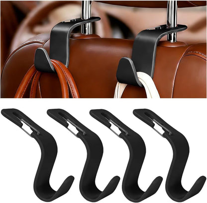 4PCS Car Seat Headrest Hook, Multifunctional Vehicle Seat Back Hanger Holder for Purse Handbag Umbrella, Automotive Interior Backseat Storage Organizer, Universal for SUV Van Truck (Black)