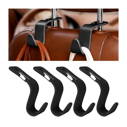 4PCS Car Seat Headrest Hook, Multifunctional Vehicle Seat Back Hanger Holder for Purse Handbag Umbrella, Automotive Interior Backseat Storage Organizer, Universal for SUV Van Truck (Black)