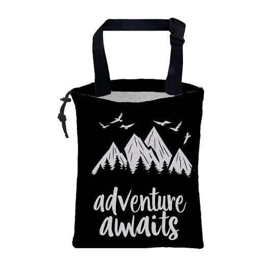 Adventure Awaits Car Garbage Bag Mountain and Bird Hanging Canvas Car Trash Bag Drawstring Car Back Seat Organizer for Car Back Front Seat Console with Adjustable Buckle