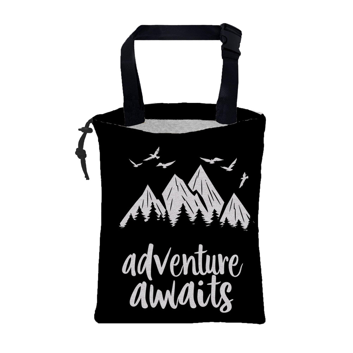 Adventure Awaits Car Garbage Bag Mountain and Bird Hanging Canvas Car Trash Bag Drawstring Car Back Seat Organizer for Car Back Front Seat Console with Adjustable Buckle
