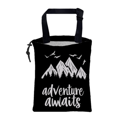 Adventure Awaits Car Garbage Bag Mountain and Bird Hanging Canvas Car Trash Bag Drawstring Car Back Seat Organizer for Car Back Front Seat Console with Adjustable Buckle