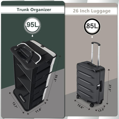 AOPHY Trunk Organizer - 95L Extra Large Capacity SUV Cargo Storage, Collapsible Waterproof Design with Non-Slip Bottom & Retractable Straps, Car Organizers for SUV, Truck, Sedan