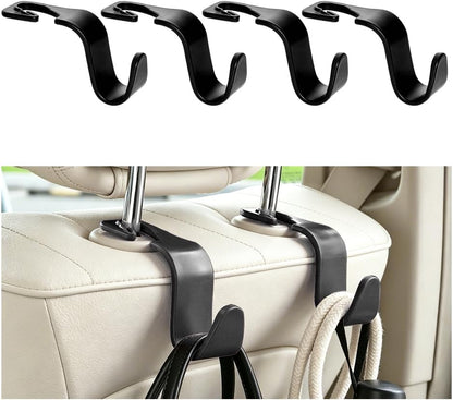 4PCS Car Seat Headrest Hooks, Vehicle Back Seat Organizer Hanger Holder for Purses Grocery Bags, Automotive Interior Headrest Storage Hook, Universal for SUV RV Truck (Black)