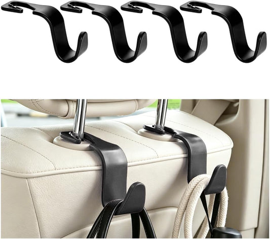 4PCS Car Seat Headrest Hooks, Vehicle Back Seat Organizer Hanger Holder for Purses Grocery Bags, Automotive Interior Headrest Storage Hook, Universal for SUV RV Truck (Black)