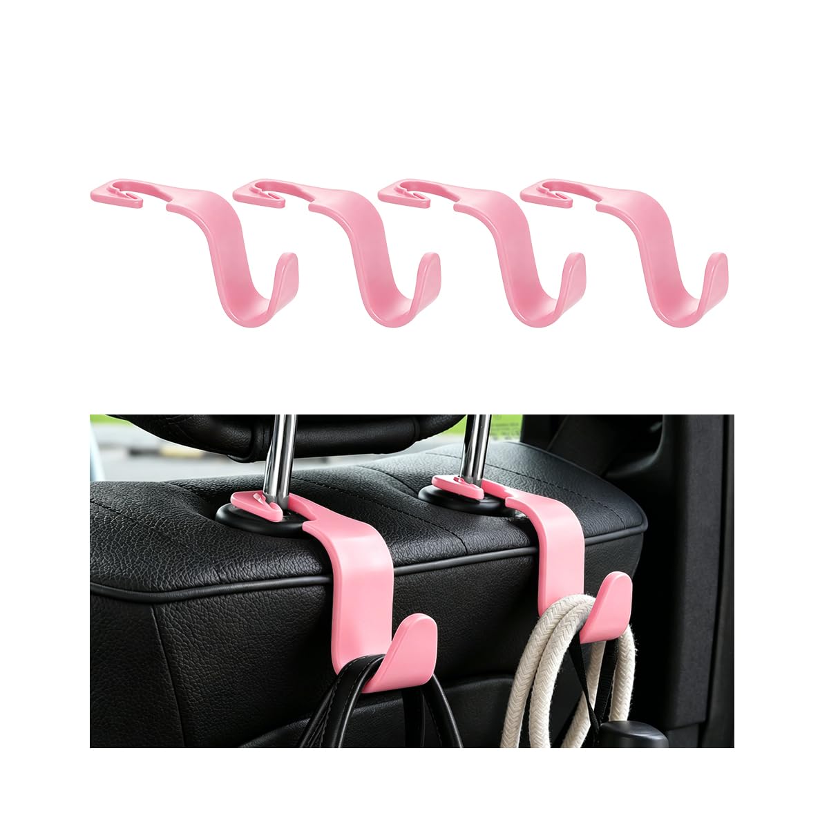 4PCS Car Seat Headrest Hooks, Vehicle Back Seat Organizer Hanger Holder for Purses Grocery Bags, Automotive Interior Headrest Storage Hook, Universal for SUV RV Truck (Black)