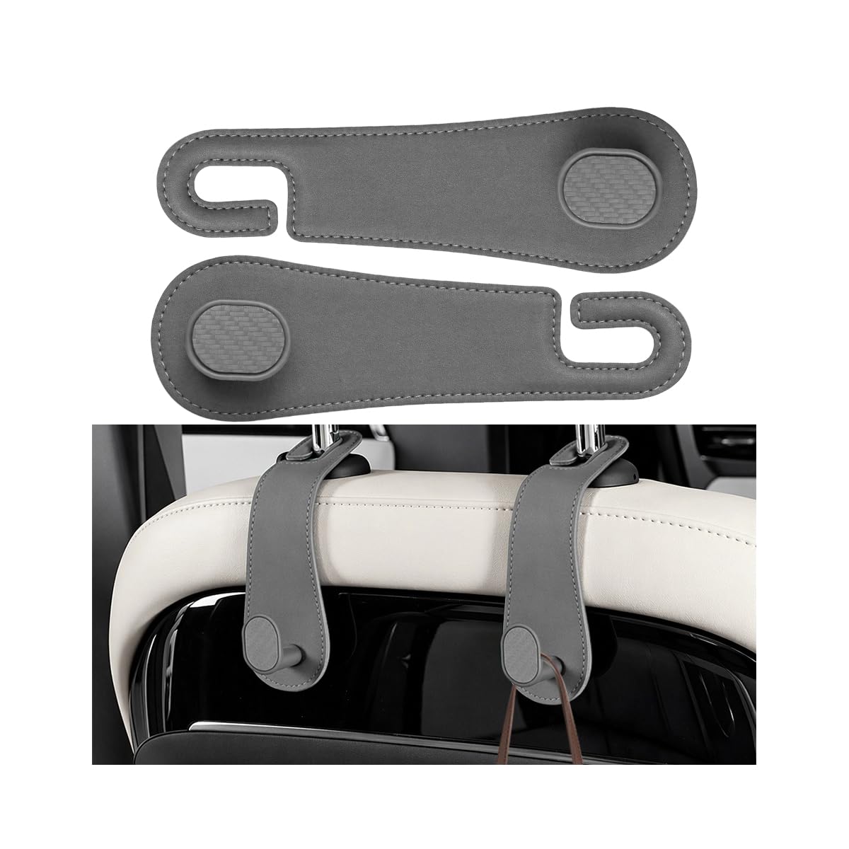 2PCS Car Headrest Hook, Strong Load-Bearing, Hidden Design, Black