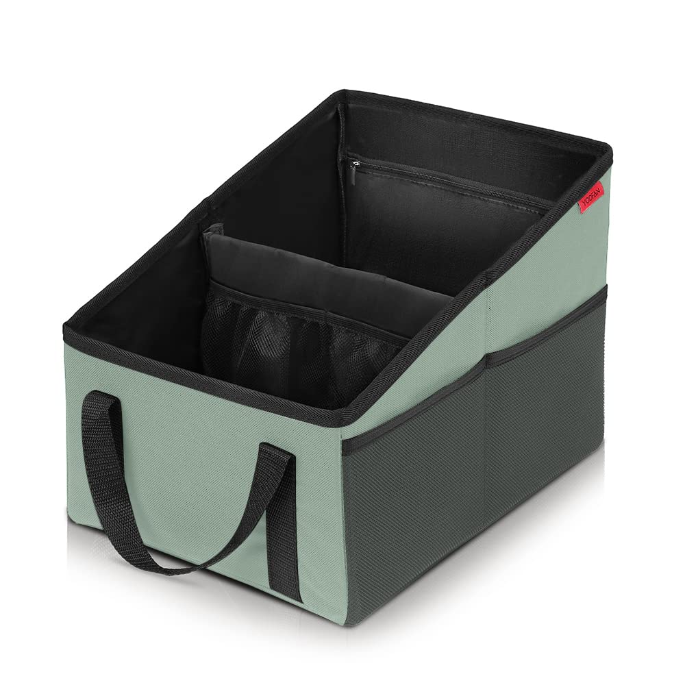 YOOFAN Car Seat Organizer - Passenger Seat Organizer, Collapsible Small Car Seat Storage Organizer for Console Front/Back, Automotive Backseat Organizer with Belt 4 Cup Holders for Kids Accessories