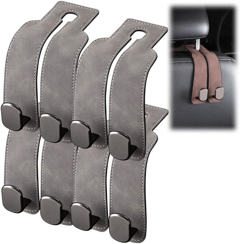 2026 New Car Seat Headrest Hooks for Purses and Bags - Support Car Headrest Hooks for Purses and Bags Coat, Leather Car Bag Purse Holder with Double Hooks (Brown-2PC)