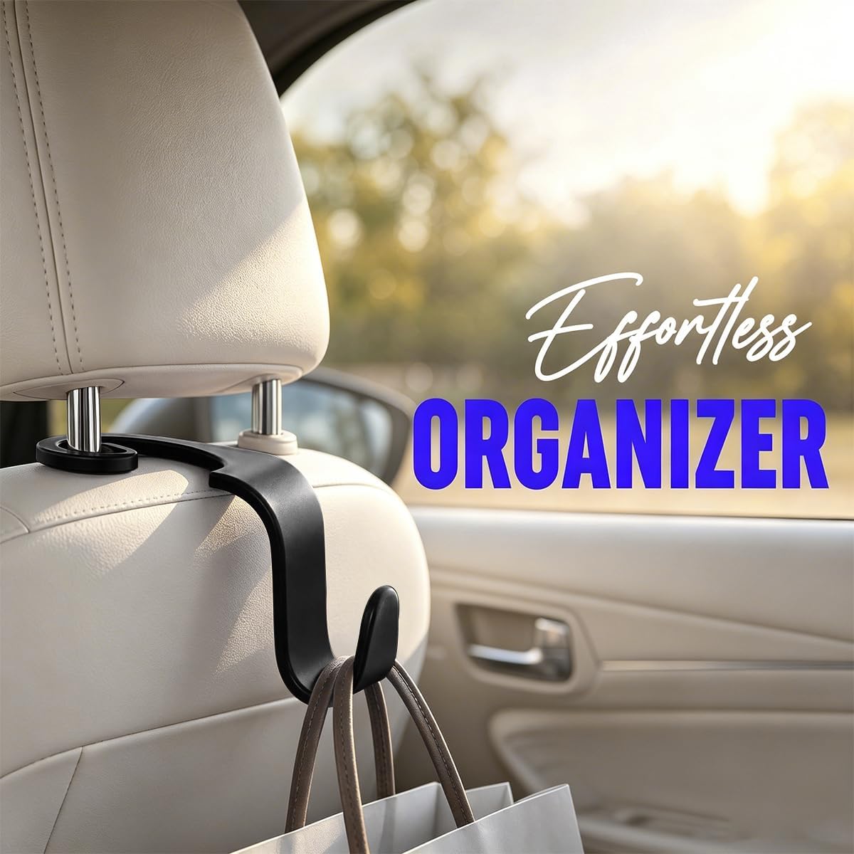 4PCS Car Seat Headrest Hooks, Vehicle Back Seat Organizer Hanger Holder for Purses Grocery Bags, Automotive Interior Headrest Storage Hook, Universal for SUV RV Truck (Black)
