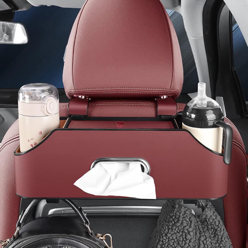 HAOTULE New car headrest Rear seat Multifunctional Storage Box, partition Design, with Cup Holder, Tissue Box, headrest Hook, Suitable for Children and Adults, car Travel Accessories (Black)
