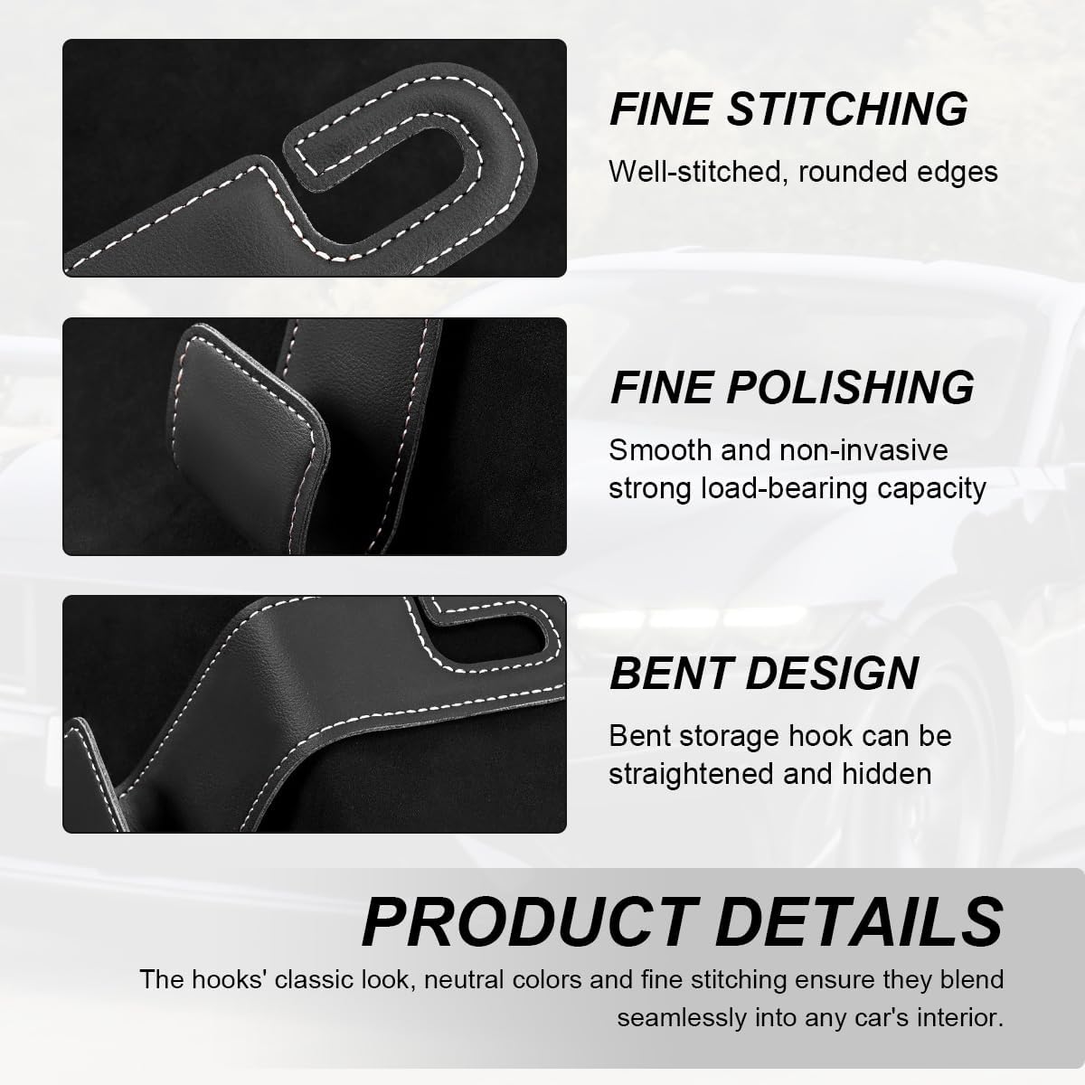 2 PCS Car Seat Headrest Hooks, Microfiber Leather Hanger Holder Hook for Hanging Purse and Bag, Universal Vehicle Back Seat Organizer Hook for Grocery Bag Handbag Coat (Black)