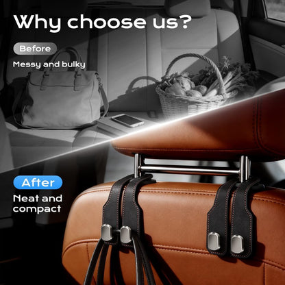 Fauppt Headrest Hooks for Car Car Seat Hooks for Headrest,2026 Hooks for Purses and Bags Cute Car Purse Holder,Twinhook Leather Car Headrest Hangers Seat Back Organizers for Travel (Black*2)