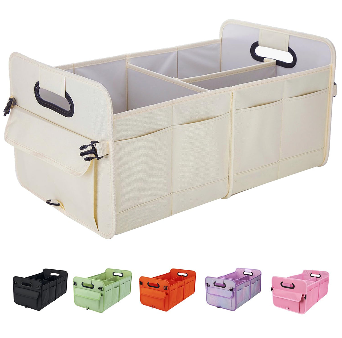 titiyiof Trunk Organizer For Suv & Sedan,Car Organizers and Storage, Waterproof Collapsible & Adjustable Straps,Sturdy Car Organization for Car Accessories, Tools,Food，Sundries,2-3 Compartment（Beige）