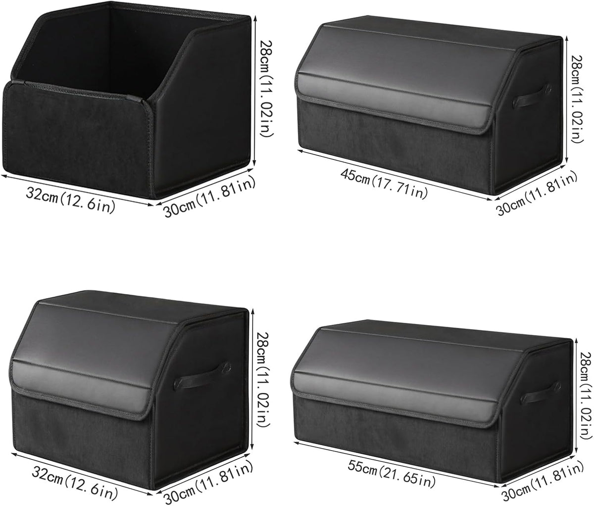 car organizers and storage for SUV,trunk organizer for sedan, leather foldable sleek box with lid,collapsible cargo bins, tool accessories containers,Collapsible Suede velvet (18 inch Covered)