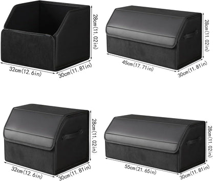 car organizers and storage for SUV,trunk organizer for sedan, leather foldable sleek box with lid,collapsible cargo bins, tool accessories containers,Collapsible Suede velvet (18 inch Covered)