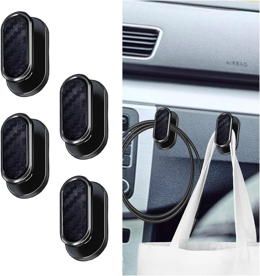 KITUREK Car Mini Hooks, Self-Adhesive Backseat Hangers, 4PCS, Carbon Fiber