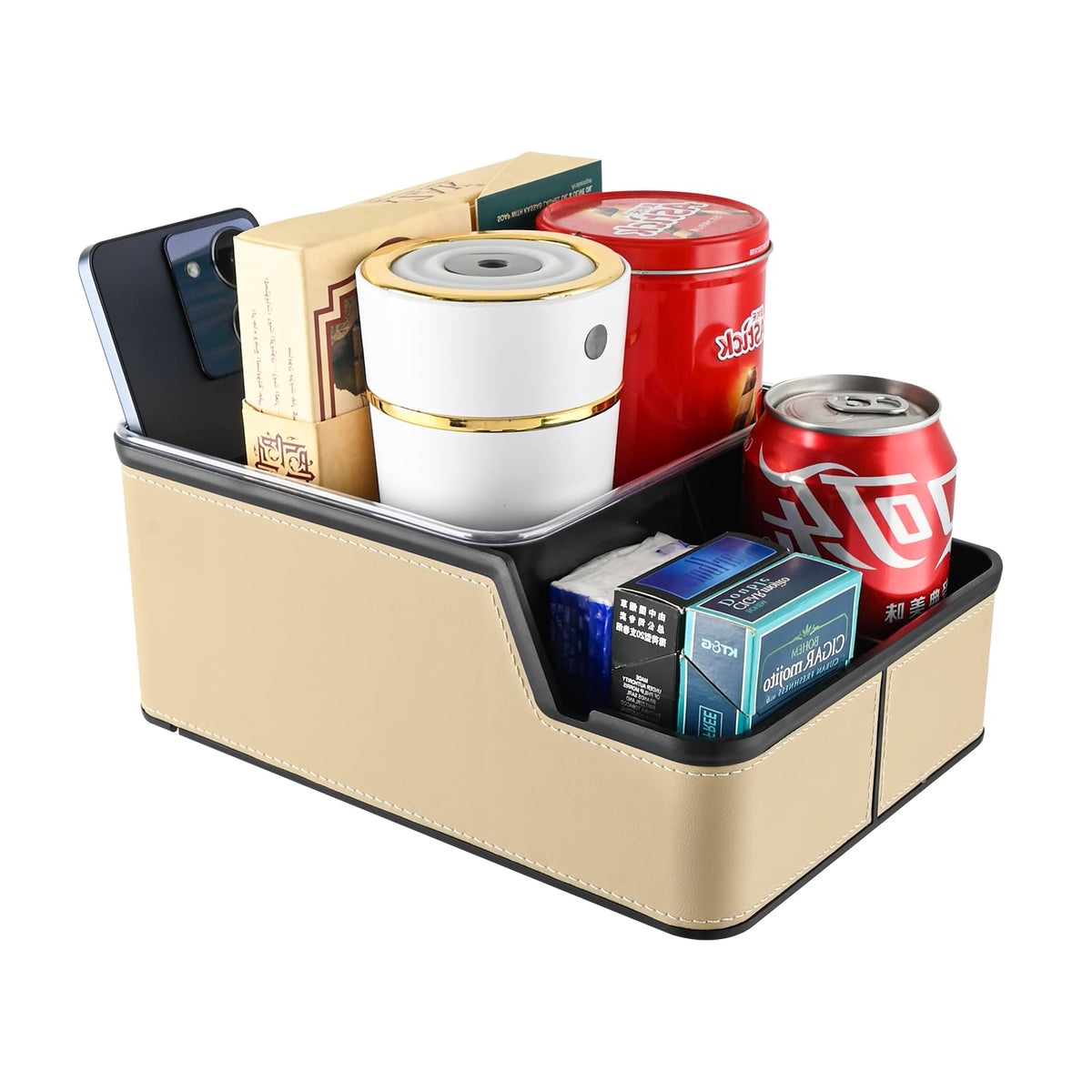 Car Storage Organizer Between Seats,Center Console Armrest Storage Box Back Seat Organizer with Small Compartment Car Interior Storage Box,Cup Holder Tray with Non-slip Mat(Black)