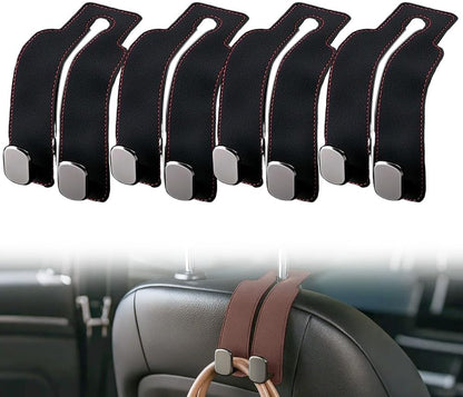 2026 New Car Seat Headrest Hooks for Purses and Bags - Support Car Headrest Hooks for Purses and Bags Coat, Leather Car Bag Purse Holder with Double Hooks (Brown-2PC)