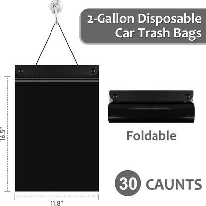 Accmor Hanging Car Trash Bags, 30 Count Disposable Garbage Bags, 2 Gallon Large Capacity Headrest Waist Bin for Sedan, SUV, Truck, RV, Easy Tear Roll, Easy Stick-On, Leak-proof