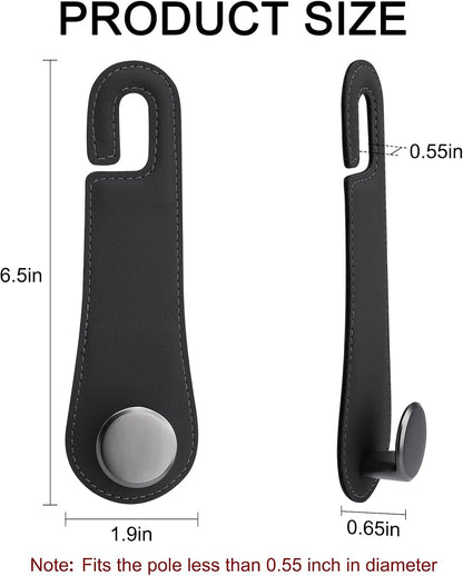 2 Pack Car Headrest Hooks Leather & Alloy Car Seat Storage Hangers, Black