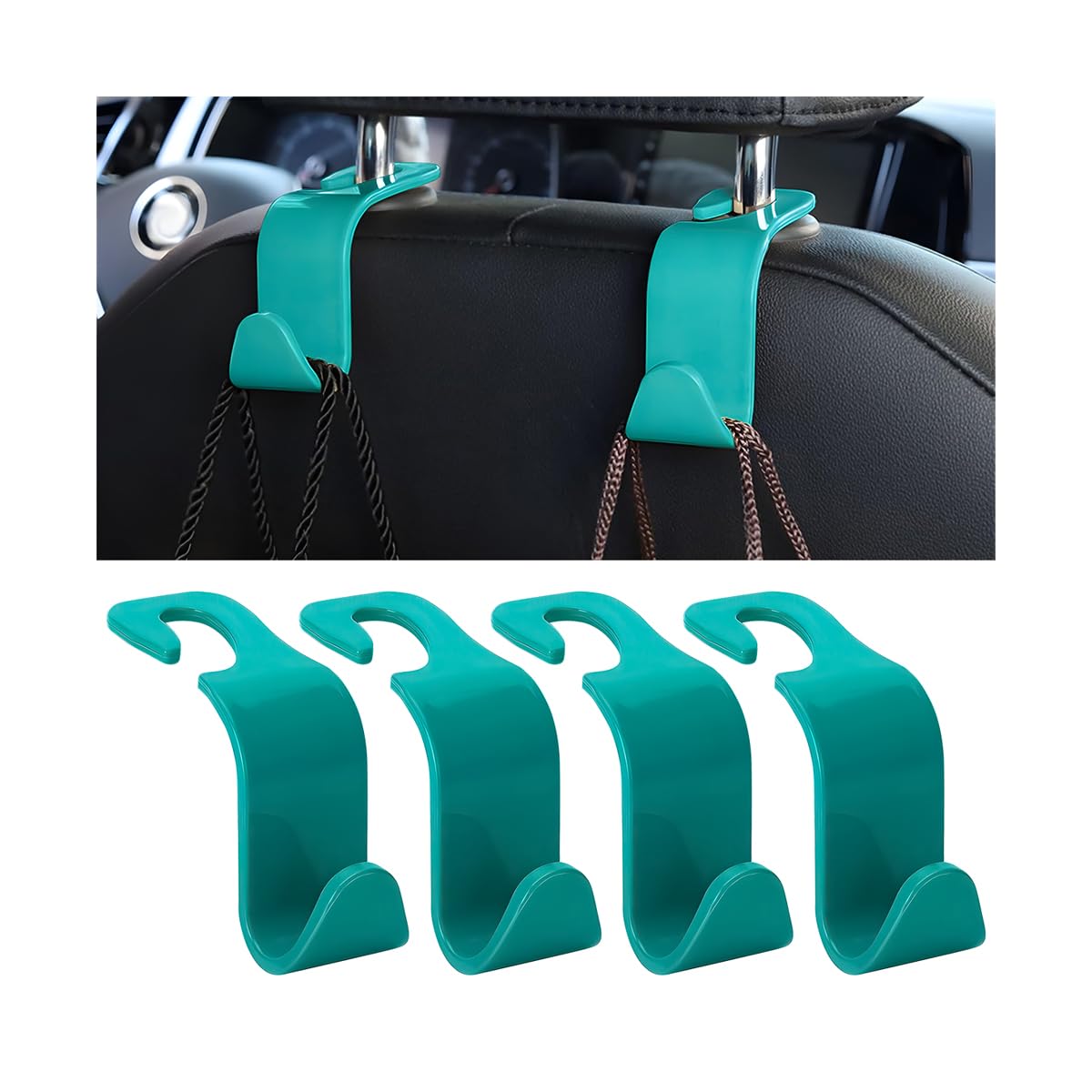 4PCS Car Seat Headrest Hooks for Bags, Coats, Glossy Black