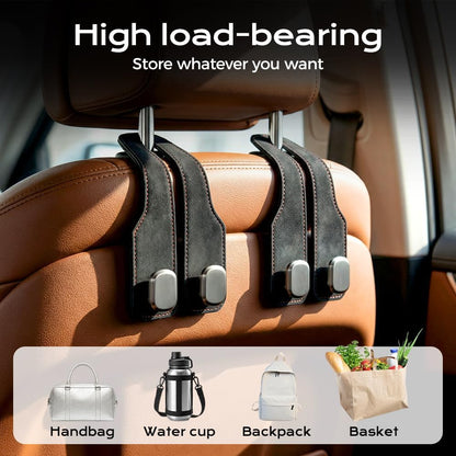 Fauppt Headrest Hooks for Car Car Seat Hooks for Headrest,2026 Hooks for Purses and Bags Cute Car Purse Holder,Twinhook Leather Car Headrest Hangers Seat Back Organizers for Travel (Black*2)