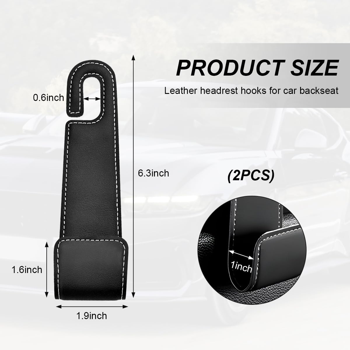 2 PCS Car Seat Headrest Hooks, Microfiber Leather Hanger Holder Hook for Hanging Purse and Bag, Universal Vehicle Back Seat Organizer Hook for Grocery Bag Handbag Coat (Black)