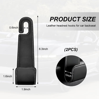 2 PCS Car Seat Headrest Hooks, Microfiber Leather Hanger Holder Hook for Hanging Purse and Bag, Universal Vehicle Back Seat Organizer Hook for Grocery Bag Handbag Coat (Black)