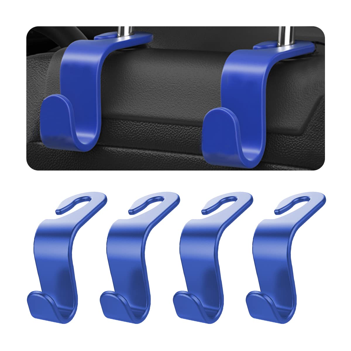 8sanlione 4PCS Car Back Seat Headrest Hooks, Storage Hanger, Black