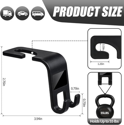 ZSDY Car Seat Headrest Hooks Heavy Duty Vehicle Back Seat Storage Organizer Hanger for Purse Grocery Bags Coat Universal Car Interior Accessories 2 Pack, Black