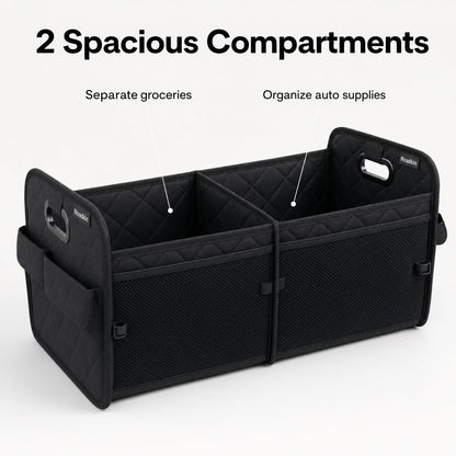 Car Organizer Caddy Oxford Quilted Trunk Organizer, Waterproof Storage Tote with Handles for Front Seat, Backseat, SUV, Truck, Van, Black