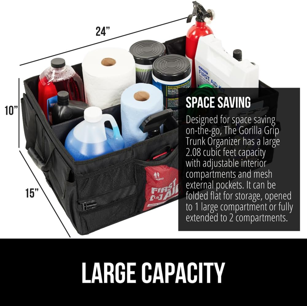 GORILLA GRIP Trunk Organizer for SUV and Cars, Large Capacity Black