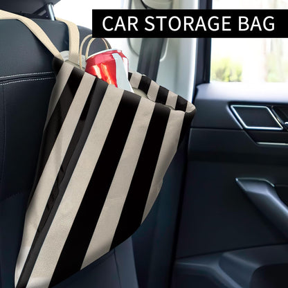 Car Trash Can, Cute Car Trash Bag, Hanging Car Organizer and Storage Bag, Trash Bin for Car Accessories, Vehicle, Travelling, Camping Black White Stripes
