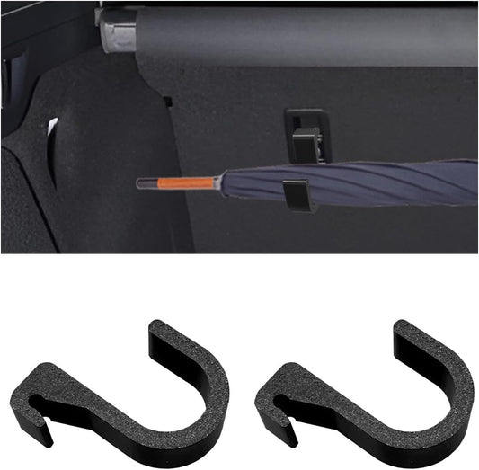 2PCS Car Umbrella Hook, No Drilling Multifunctional Plastic Auto Trunk Umbrella Holder, Universal Double Hook Vehicle Interior Seat Organizer Accessories for Car, SUV(Black Single)