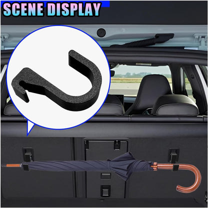 2PCS Car Umbrella Hook, No Drilling Multifunctional Plastic Auto Trunk Umbrella Holder, Universal Double Hook Vehicle Interior Seat Organizer Accessories for Car, SUV(Black Single)